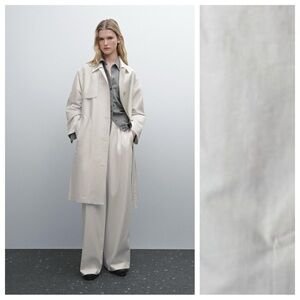 NWT. Massimo Dutti Cream Cotton Blend Technical Trench Coat. Size S.